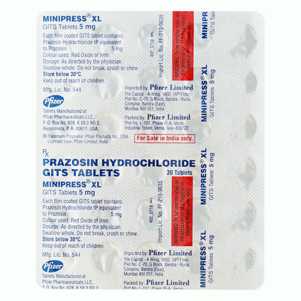 Minipress XL 5 mg Tablet 30'S