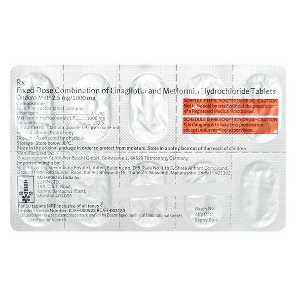 Ondero Met 2.5/1000mg Tablet 10'S