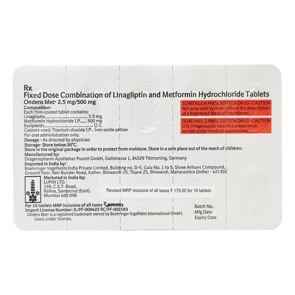 Ondero Met 2.5/500mg Tablet 10'S